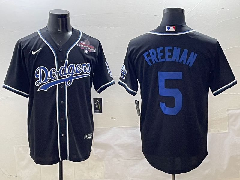 Men 2025 Los Angeles Dodgers 5 Freeman Black Three generations Fashion Nike MLB Jersey style 1